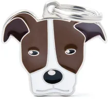Medalha de Identificação Myfamily Friends Cão Pitbull Marrom e Branco MF06