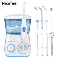Irrigador Bucal Oral Portatil Nicefeel FC165 Flosser Limpador Dental Elétrico / 8 Pontas / 600ML / 18W / Bivolt - Branco/ Azul  Irrigador B...