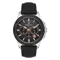Relógio Analógico Masculino Daniel Klein DK.1.13893-3 Exclusive Gents / Pulseira de Couro Genuino - Preto/Prata