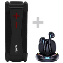 Caixa de Som Quanta QTSPT20 Blueooth / USB / FM / Aux / Micro SD - Preto + Fone de Ouvido QTAGE10