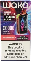 Vape Descartável Waka Strawberry + Grape Fusion Blast 36000 Puffs