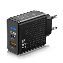 Carregador / Adaptador de Parede Gan ADC-GAN001 / 65W / 9V-7.2A / USB-A / USB-C / Bivolt - Preto
