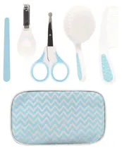 Kit Cuidado Escova Pente Tesora Corta Unhas Lixa e Estojo Buba 7285 (Azul)
