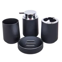 Kit Banheiro Plástico Preto/Prata 4PÇS