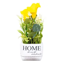 Vaso Planta Artificial Copo de Leite Amarelo Decorativa