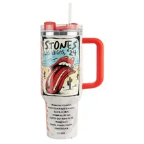 Copo Térmico Weedoo Rolling Stones - 1.2L - com Canudo - Branco e Vermelho  Copo Térmic...