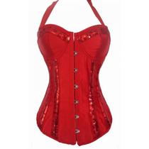 Corset Espartilho Icandy Beauty 661 Vermelho com Brilho s com Calcinha