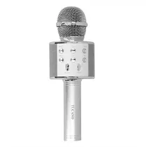 Microfone Wireless Tucano WS-858 com Speaker Portatil / Bluetooth / Recarregavel / Aux / 3.5MM P2 / TF / USB-A - Silver