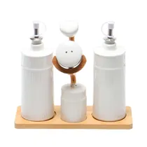 Condimentero de Cerâmica Conjunto com 4 Peças + Suporte de Bambu