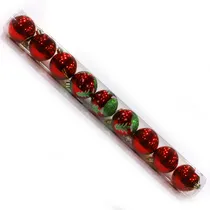 Bola de Natal Vermelha com Detalhes Em Verde 6CM 9 Peças.