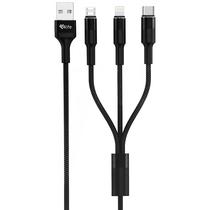 Cabo 3 Em 1 4LIFE FLCALMT2M Micro USB + Lightning + USB-C 2 Metros - Preto