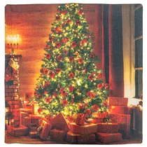 Capa de Travesseiro Natalina 43X43CM com Design de Árvore de Natal