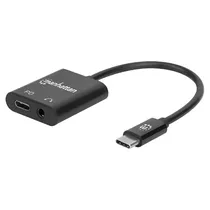 Cabo Adaptador Type-C Macho para Áudio 3.5MM Fêmea / Type-C Fêmea Manhattan 153355 - Preto