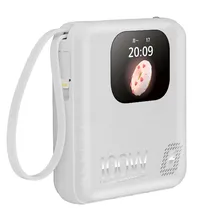 Carregador Portatil Ur M88 Smart Treasure / 100W / 10000MAH / Touch Screen / USB-C / USB-A com Cabo Embutido USB-A / USB-C / Micro-USB / Lightning - Branco
