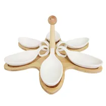 Set Bandejitas para Picadas de Ceramica Con Base de Bambu
