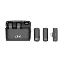 Microfone de Lapela Sem Fio Luo LU-B15 com Microfones Duplos e Conector USB-C - Preto