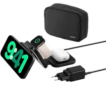 Carregador Wireless Magnético Belkin 3-IN-1 para Viagem QI2 Preto - WIZ024VFBK