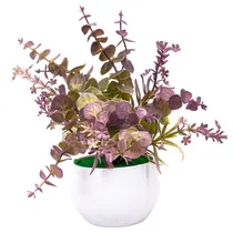 Planta Artificial Decorativa Roxa Em Vaso Branco – Mini Folhagem Compacta