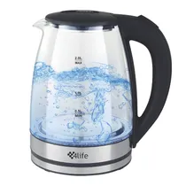 Chaleira Elétrica de Vidro 4LIFE Crystalflow Electric Glass Kettle FLG2220 / 2 Litros / 1500W / 220V ~ 50/ 60HZ - Preto/ Transparente