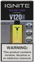 Vape Descartável Ignite V120 Pro Blue Razz Lemon 12000 Puffs Dual Mesh Gold