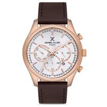 Relogio Analogico Masculino Daniel Klein DK.1.12674-3 Exclusive Gents / Pulseira de Couro Genuino - Marrom/Dourado