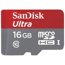 Cartão de Memoria Micro SD de 16GB Sandisk Ultra 80MB/s Classe 10 SDSQUNS-016G-GN3MA - Cinza/Vermelho
