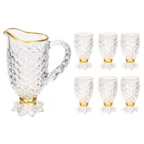 Conjunto de Jarra e Copos de Vidro 13.5X7CM - 7 Peças Transparente com Dourado