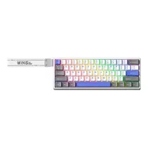 Teclado Aula WIN60 He 60% USB-C Branco/Azul/Cinza Magnetico SW. Ingles
