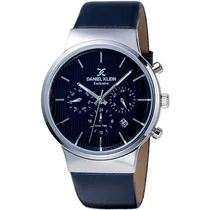 Relógio Analógico Daniel Klein Exclusive DK11891-2 Masculino Pulseira de Couro - Azul Escuro e Prata