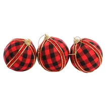 Bola de Natal Vermelha/Preta Xadrez 3 Peças 8CM.
