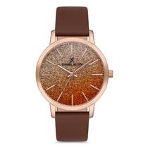 Relogio Analogico Feminino Daniel Klein DK.1.12760-5 Premium Ladies / Pulseira de Couro Genuino - Rose Gold/Marrom