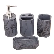 Kit Banheiro Porcelana Cinza Marmorizado 4PÇS
