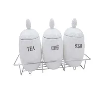 Conjunto de Frascos de Cerâmica Branca com Base Metálica 3PCS