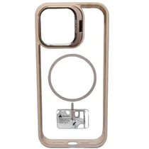 Capa de Metal com Suporte para iPhone 16 Pro Max - Rosa