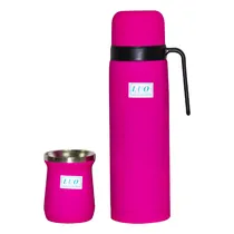 Garrafa Termica Luo LU-4740 de Aço Inoxidavel de 1 Litro + Cuia de 160ML - Rosa Oscuro