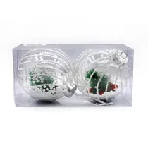Bola de Natal Transparente com Floco de Neve 10CM 2 Peças.