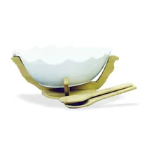 Saladeira de Cerâmica / Colher e Base de Bambu 4PZS