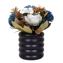 Floral Decorativo Artificial Em Vaso Branco com Flores Azul e Branco
