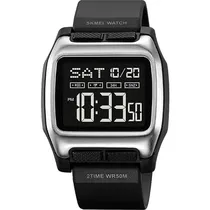 Relógio Masculino Digital Skmei 2193 Sibk Prata Preto