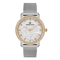 Relogio Analogico Feminino Daniel Klein DK.1.12730-4 Premium Ladies / Pulseira de Malha - Prata/Dourado