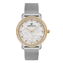 Relógio Analógico Feminino Daniel Klein DK.1.12730-4 Premium Ladies / Pulseira de Malha - Prata/Dourado