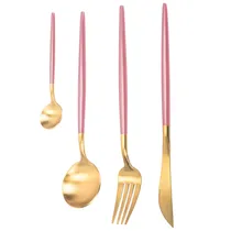 Jogo de Talheres Inox com Detalhes Em Dourado 24PÇS