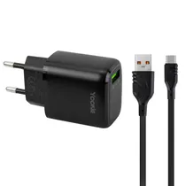 Fonte Carregador Yookie EI2Y - 18W - 2X USB - com Cabo USB/USB-C - Bivolt - Preto  Fonte Carre...