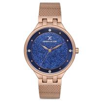 Relogio Analogico Feminino Daniel Klein DK.1.12683-4 Premium Ladies / Pulseira de Aco Inoxidavel - Rose Gold/Azul Glitter