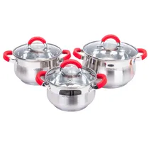 Jogo de Panelas Inox 6 Pçs - Prata com Vermelho