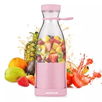 Mini Liquidificador Portátil Recarregável Aorlis AO-78226 / 380ML / 40W - Rosa
