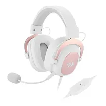 Headset Gamer Redragon Zeus 2 H510W com Microfone Removível - Branco / Rosa