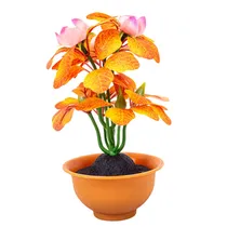 Planta Artificial Em Vaso Pequeno – Flores Decorativas Laranja e Rosa 14X9X7,5 CM