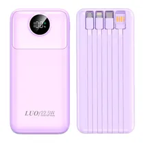 Carregador Portátil Powerbank Luo LU-6085 / 12000MAH / 22.5W / USB X2/ USB-C / com Cabo Embutido Lightning - USB - USB-C - Micro USB - Roxo
