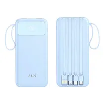 Carregador Portatil Powerbank Luo LU-6071 / 12000MAH / 22.5W / 2X USB-A / 1X USB-C / Cabo Embutido Micro-USB / USB-C / Lightning / USB-A - Azul Claro